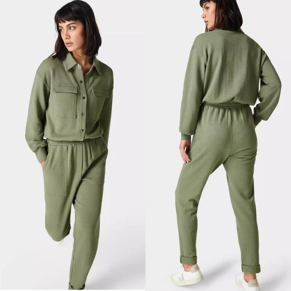 Sweaty Betty Pants - Sweaty Betty Women's Nestle Up Boilersuit Jumpsuit in Moss Green Size 8 Medium